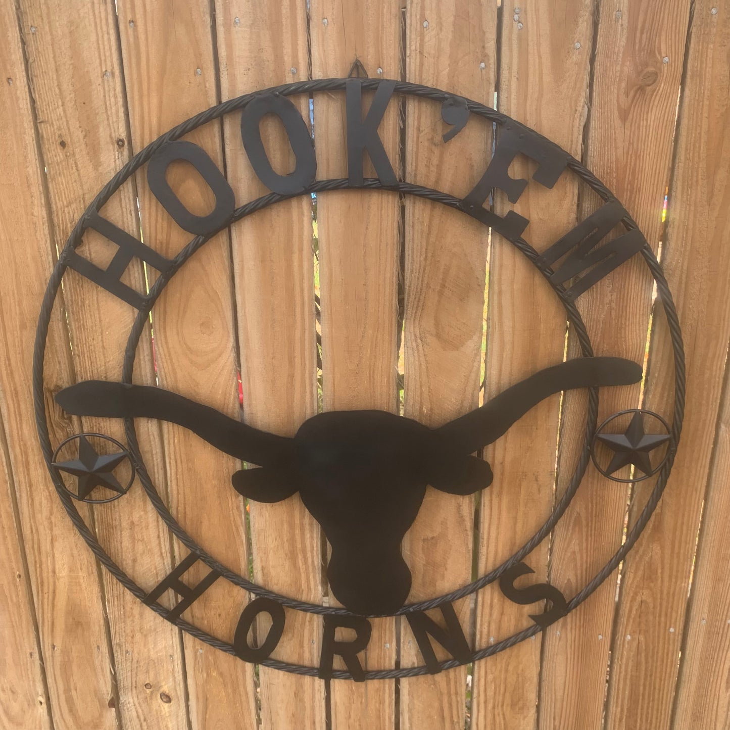HOOKEM HORNS WITH LONE STAR TEXAS LONGHORNS HOOK EM BLACK METAL CUSTOM VINTAGE CRAFT WALL ART TEAM SIGN HANDMADE