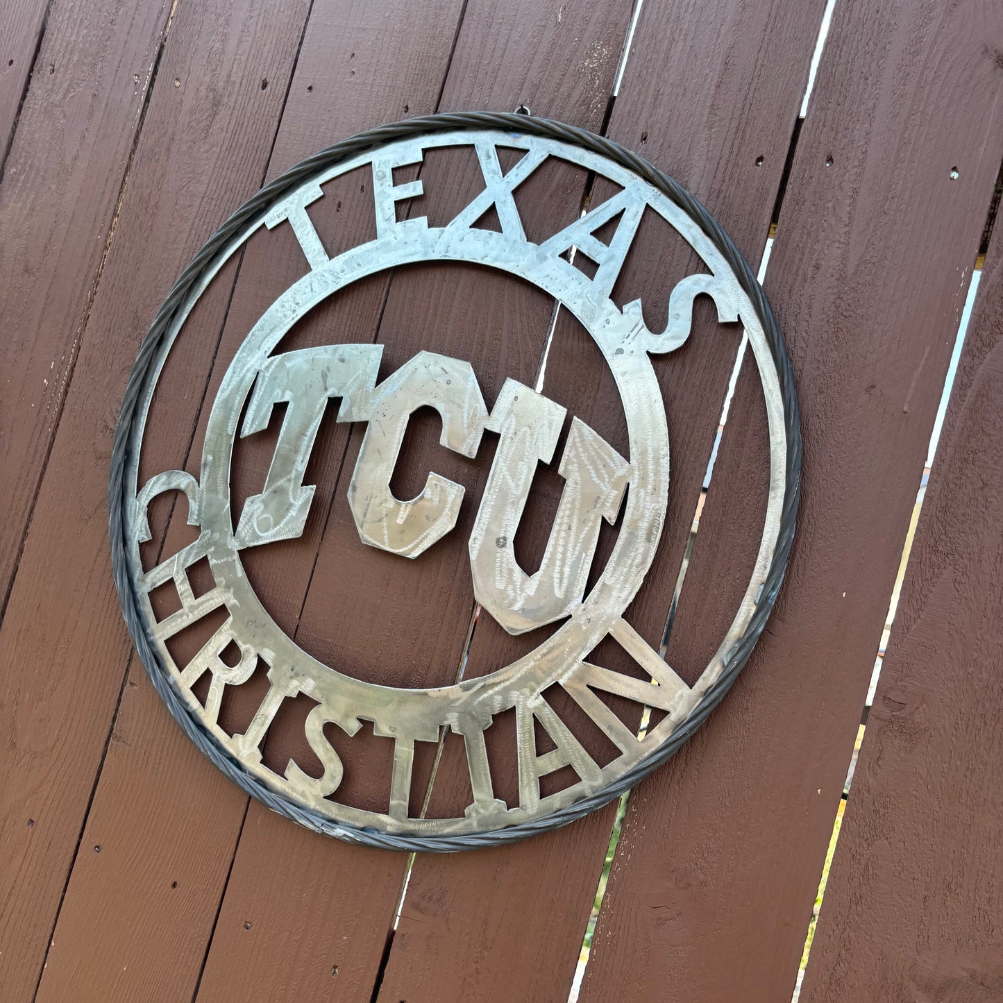 TCU TEXAS CHRISTIAN CUSTOM RAW METAL VINTAGE CRAFT TEAM SIGN UNPAINTED HANDMADE