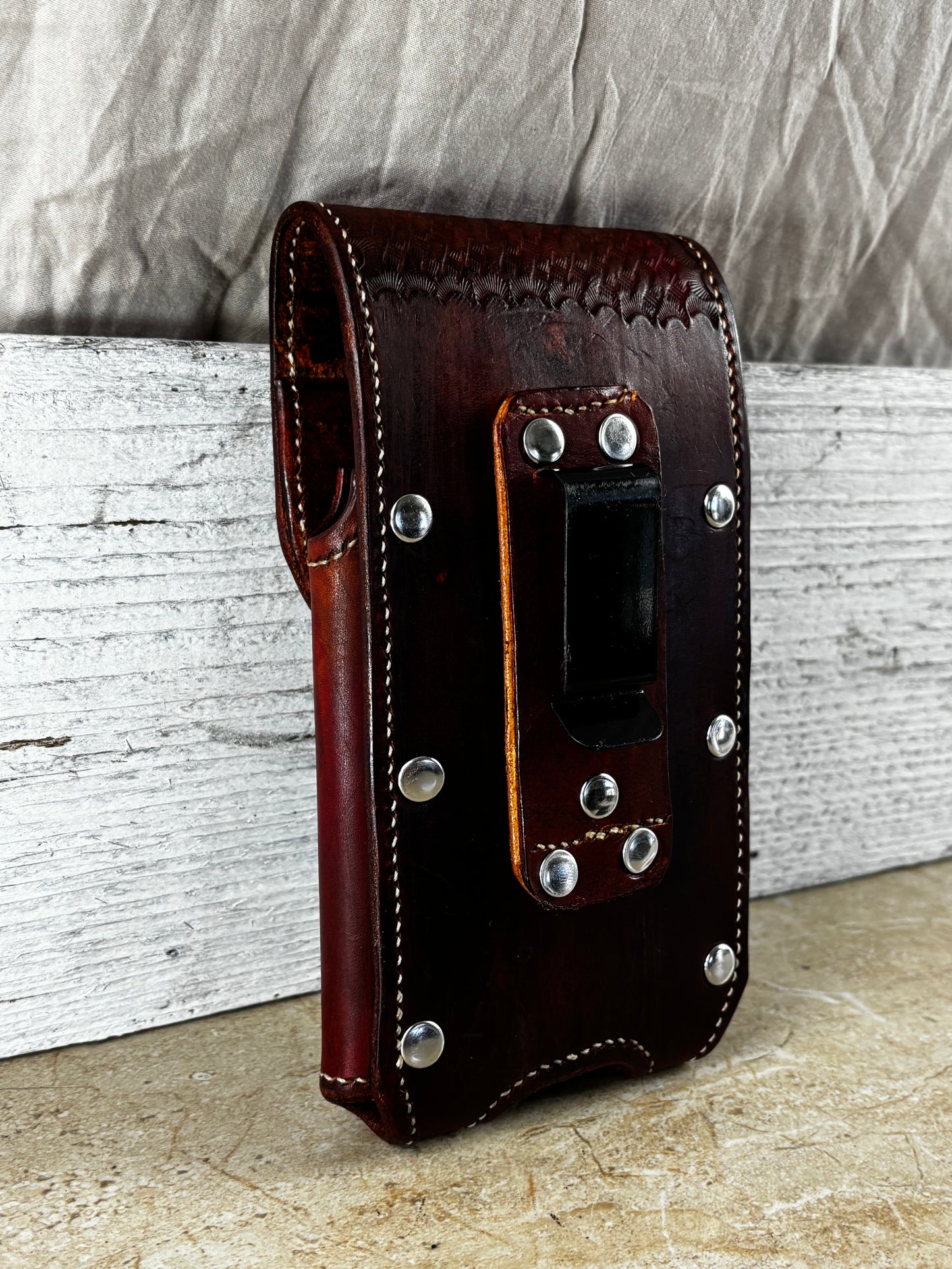 7" LONE STAR LEATHER HOLSTER BROWN STAR POUCH EXTRA LARGE  BELT LOOP CLIP CELL PHONE CASE UNIVERSAL HANDMADE #EH13808