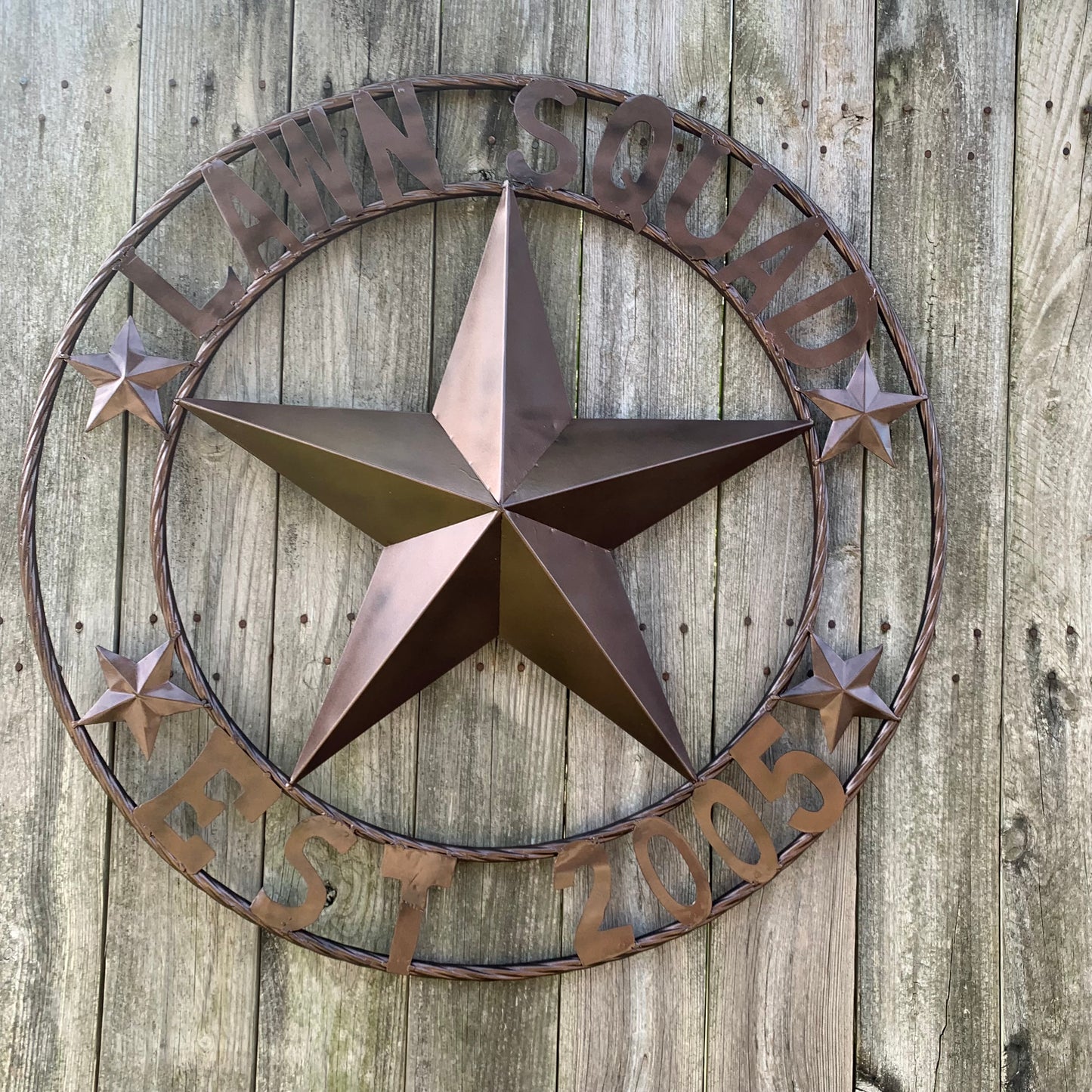 LAWN SQUAD STYLE CUSTOM BARN STAR NAME YOUR CUSTOM NAME STAR METAL NAME BARN STAR WITH TWISTED ROPE RING DESIGN METAL WALL 3d STAR ART WESTERN HOME DECOR RUSTIC BRONZE NEW