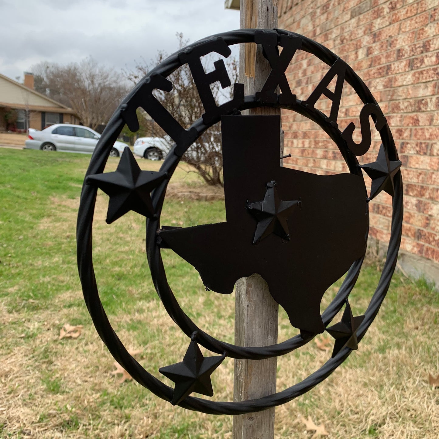 12" STATE OF TEXAS MAP RUSTIC BLACK TWISTED RING METAL SIGN WESTERN HOME DECOR HANDMADE NEW