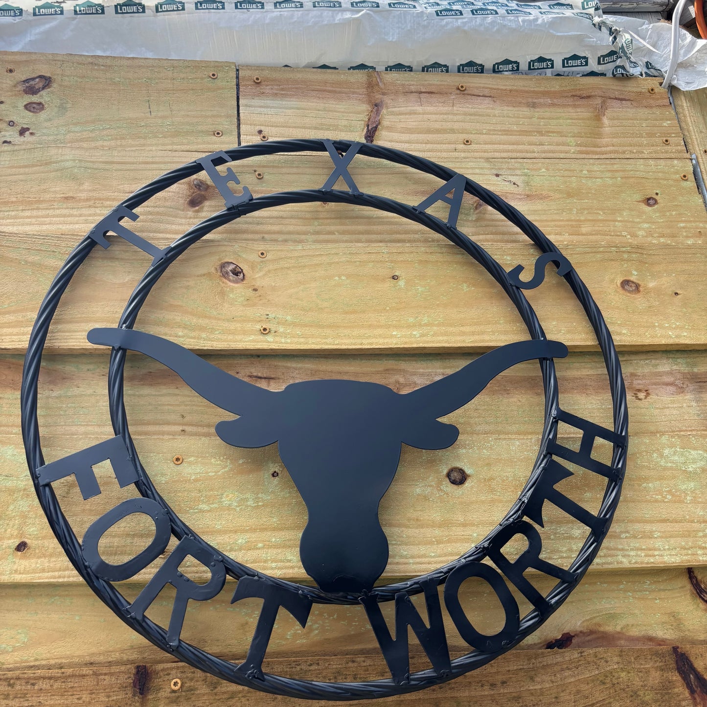 TEXAS FORT WORTH METAL SIGN LONGHORNS BLACK WESTERN HOME DECOR HANDMADE