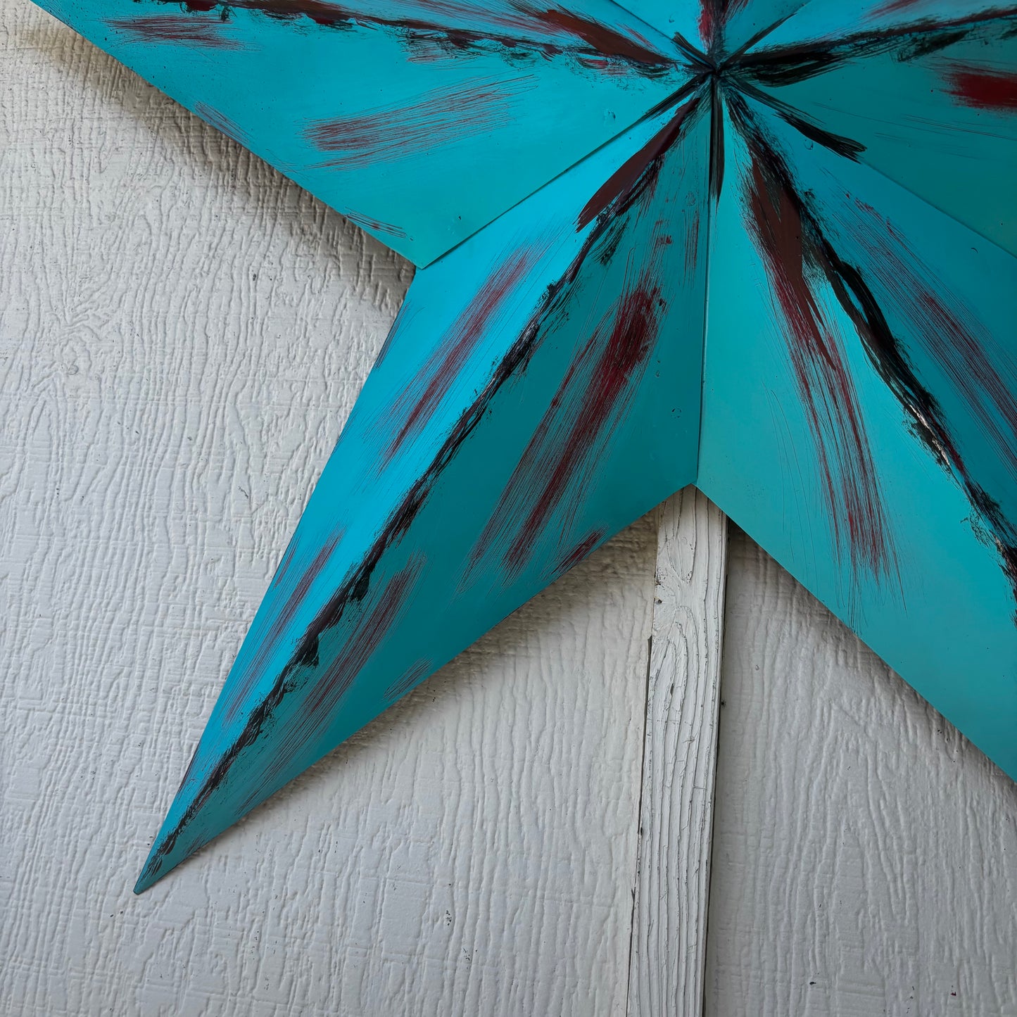 TURQUOISE DISTRESSED TWO TONE BARN STAR METAL ART WESTERN HOME DECOR HANDMADE