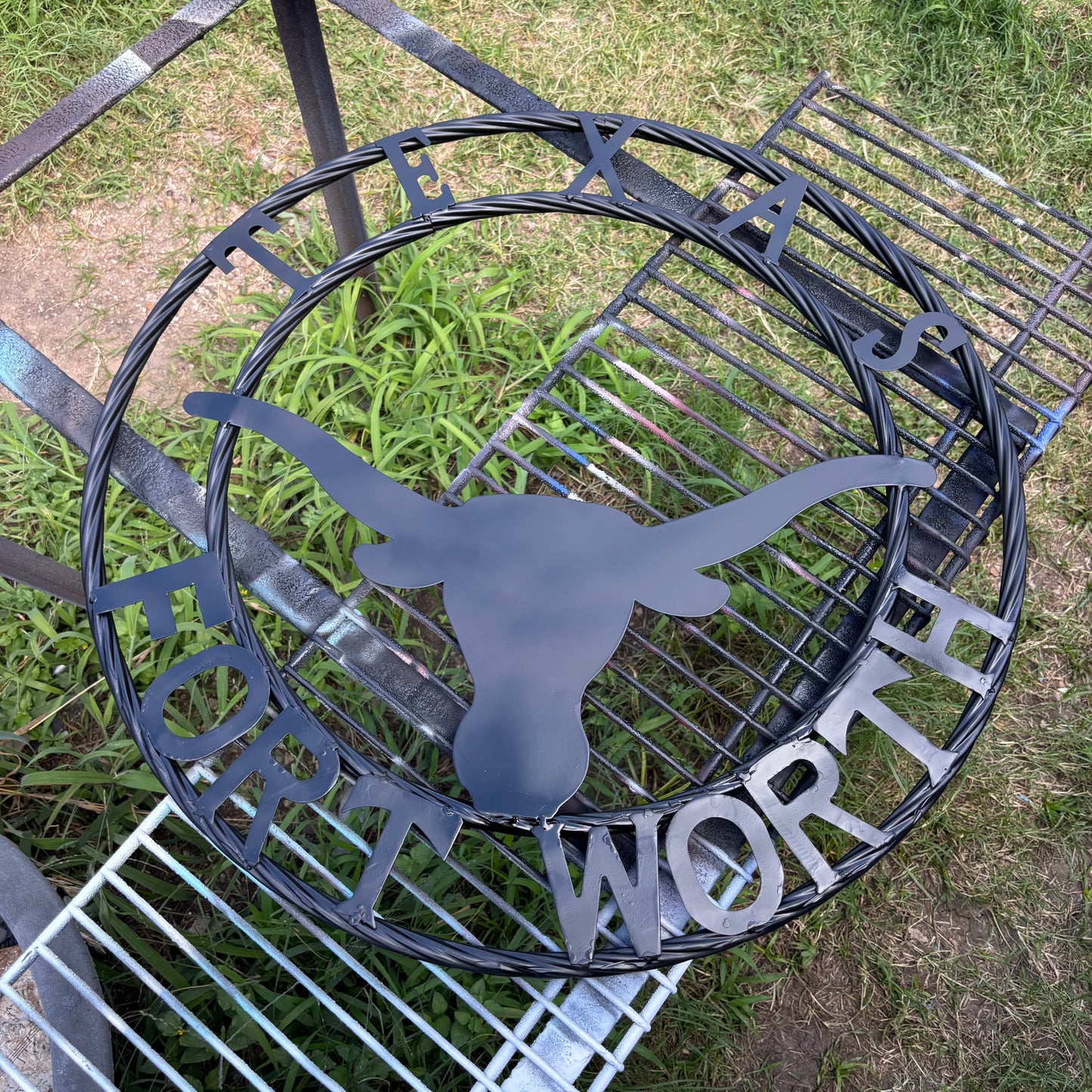TEXAS FORT WORTH METAL SIGN LONGHORNS BLACK WESTERN HOME DECOR HANDMADE