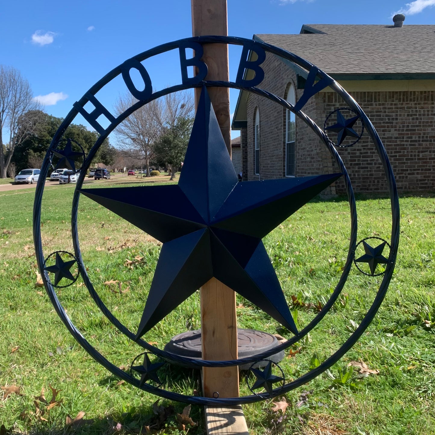 HOBBY STYLE CUSTOM NAME STAR BARN METAL STAR 3d TWISTED ROPE RING WESTERN HOME DECOR RUSTIC NAVY BLUE HANDMADE 24",32",36",50"