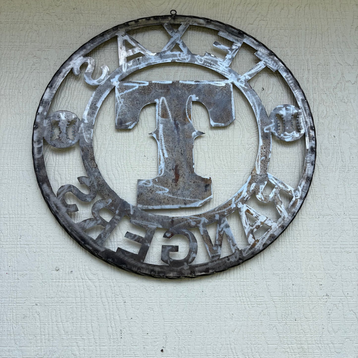 TEXAS RANGERS CUSTOM RAW METAL VINTAGE CRAFT TEAM SIGN TWISTED ROPE RING HANDMADE