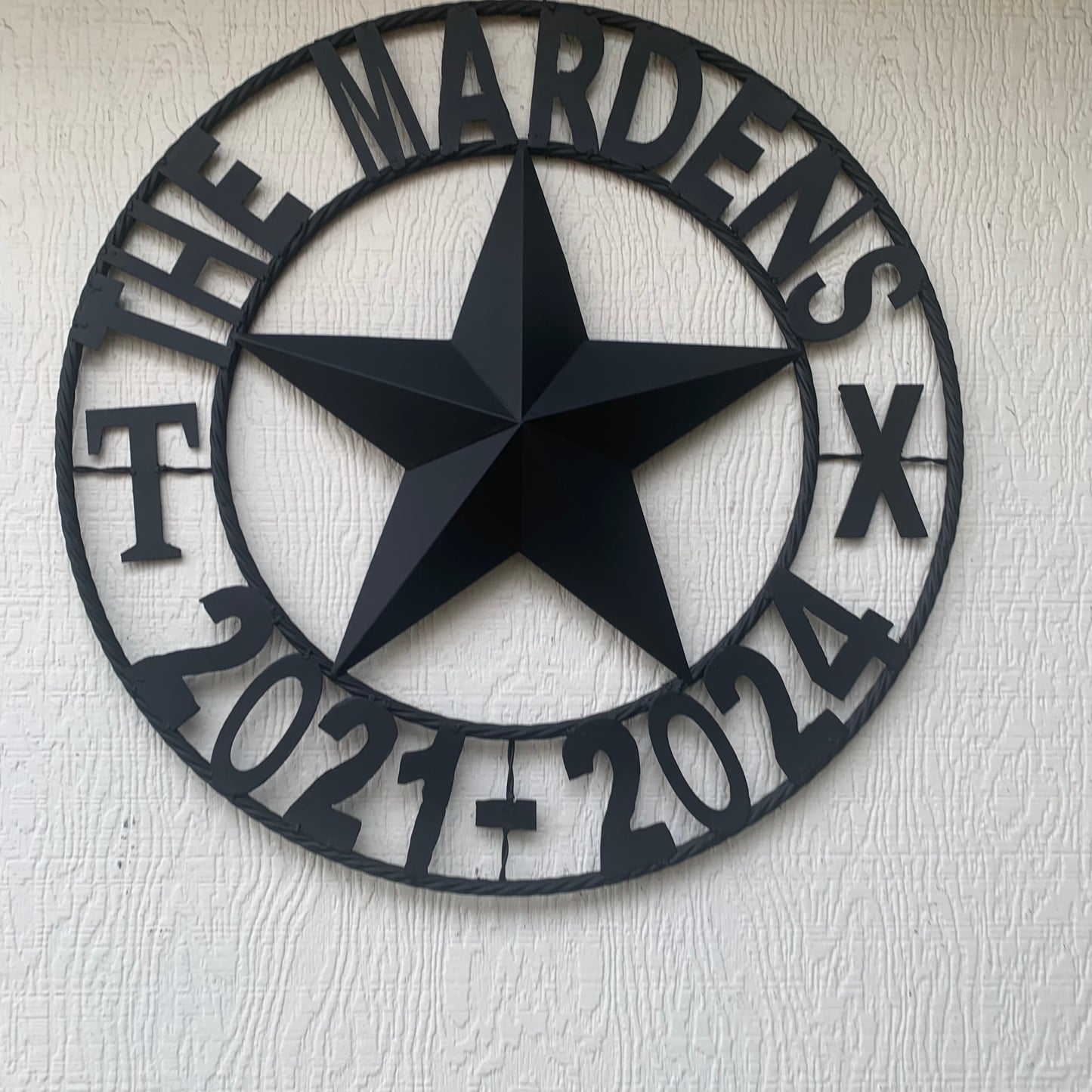 MARDENS STYLE CUSTOM NAME STAR BARN METAL STAR 3d TWISTED ROPE RING WESTERN HOME DECOR RUSTIC BLACK HANDMADE 24",32",36",50"