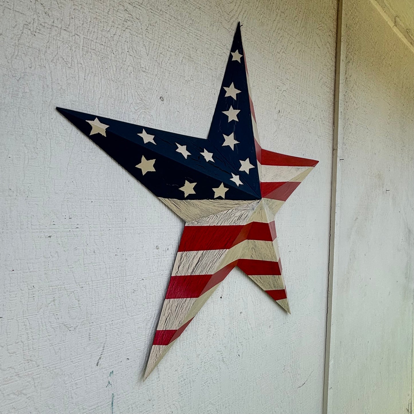 USA FLAG STAR CRACKLE RED IVORY NAVY BLUE METAL BARN STAR METAL WALL ART WESTERN HOME DECOR HANDMADE NEW