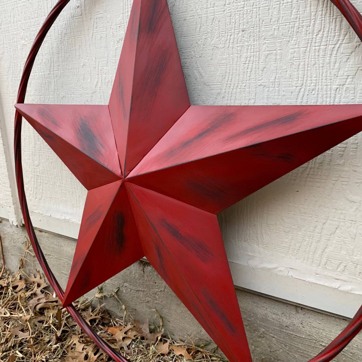 RED DISTRESSED STAR TWO TONE TEXTURE BARN STAR METAL LONESTAR TWISTED ROPE RING WESTERN HOME DECOR HANDMADE NEW #EH12958