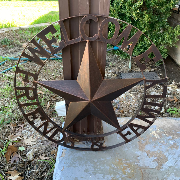 WELCOME FRIENDS FAMILY BARN METAL STAR WALL ART WESTERN HOME DECOR HANDMADE NEW