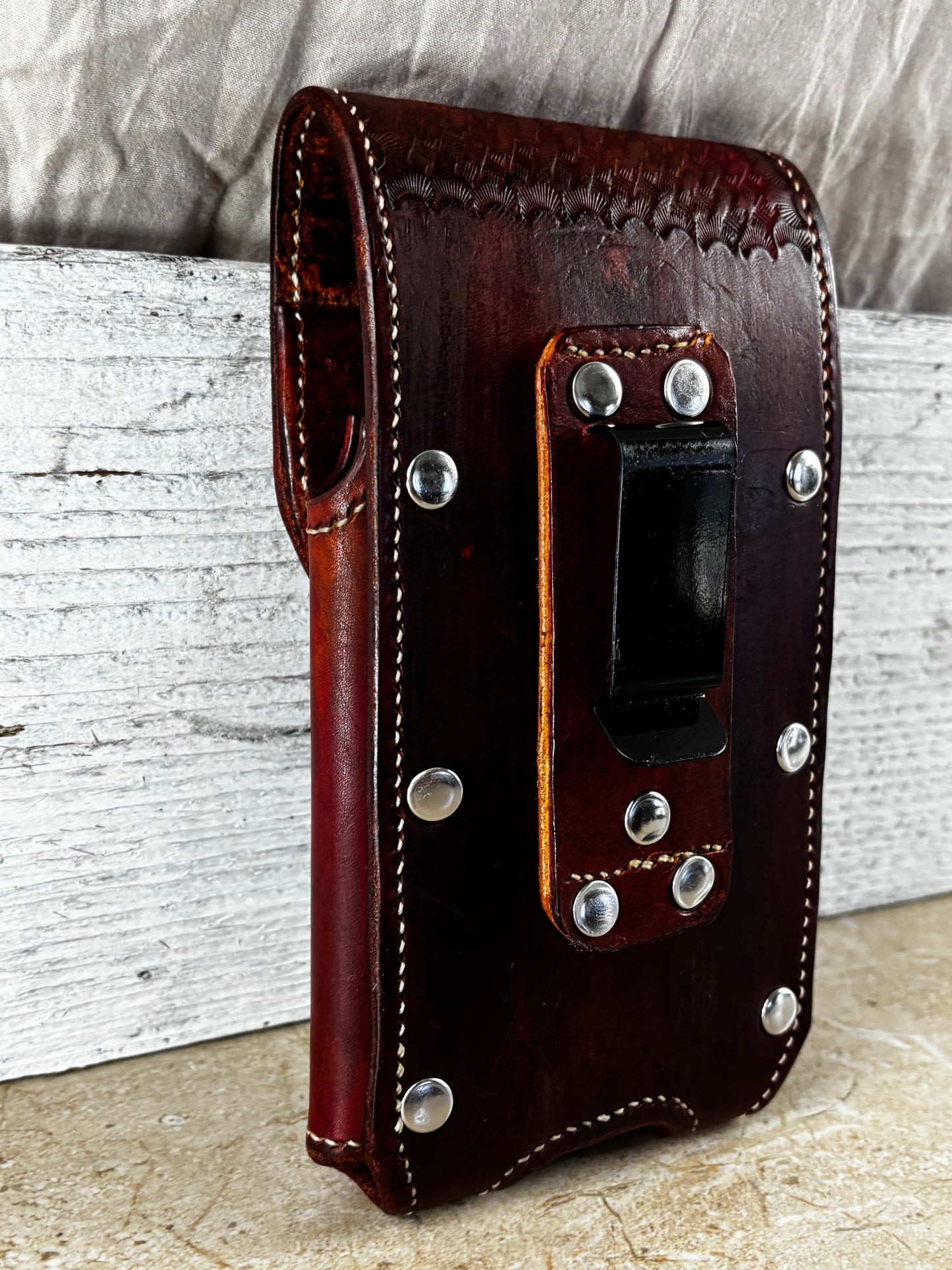 7" LONE STAR LEATHER HOLSTER BROWN STAR POUCH EXTRA LARGE  BELT LOOP CLIP CELL PHONE CASE UNIVERSAL HANDMADE #EH13808