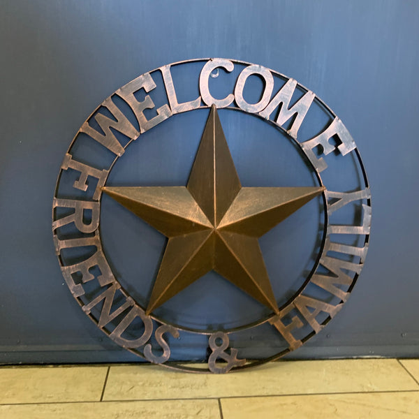 WELCOME FRIENDS FAMILY BARN METAL STAR WALL ART WESTERN HOME DECOR HANDMADE NEW