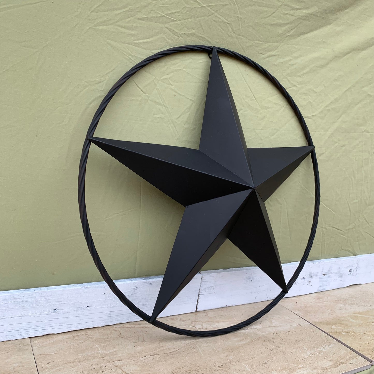 RUSTIC BLACK BARN STAR METAL LONE STAR 3d TWISTED ROPE RING WESTERN HOME DECOR HANDMADE NEW 12",16",24",32",36"-#EH10608