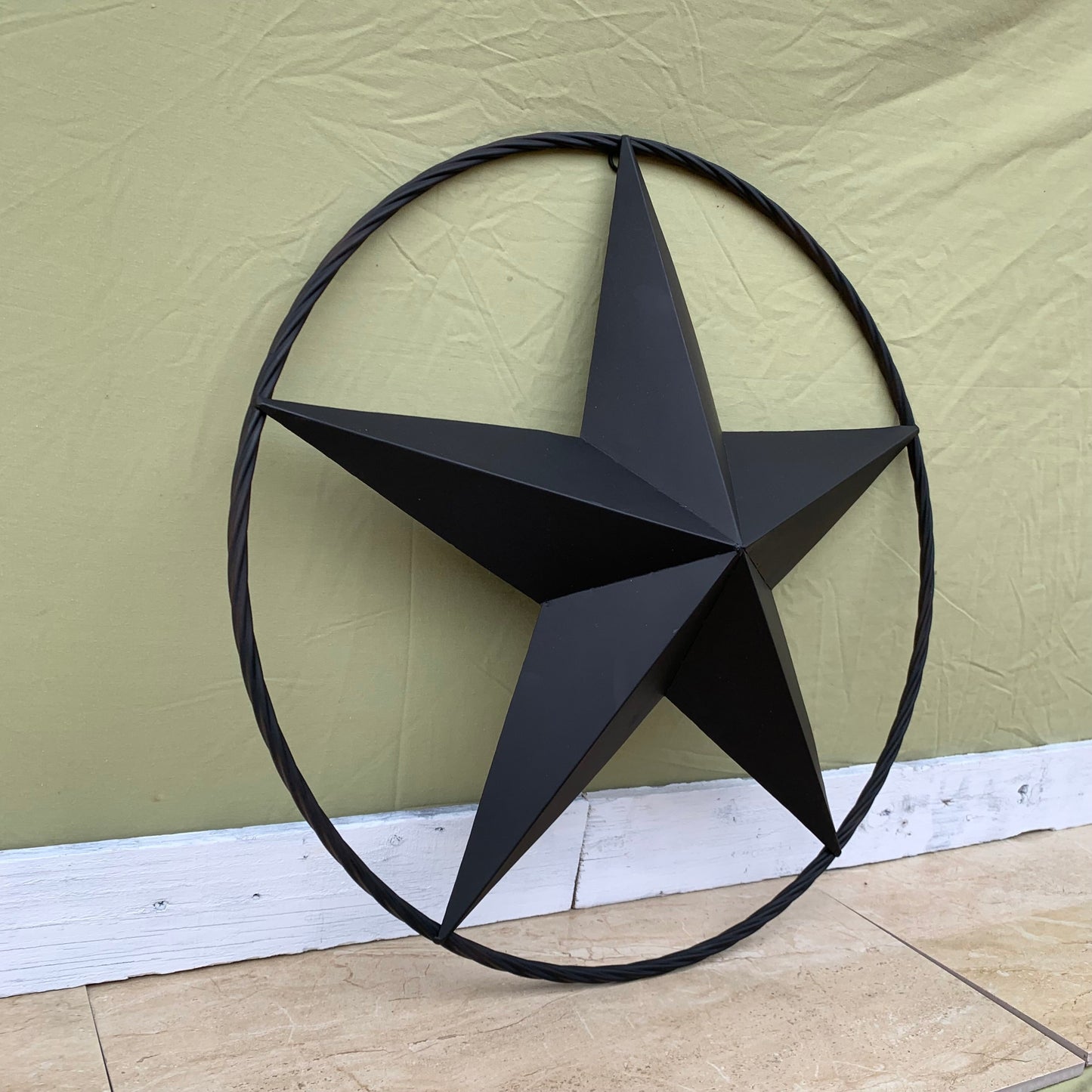 RUSTIC BLACK BARN STAR 3d TWISTED ROPE RING WESTERN HOME DECOR HANDMADE NEW 3" TO 72"-#EH10608