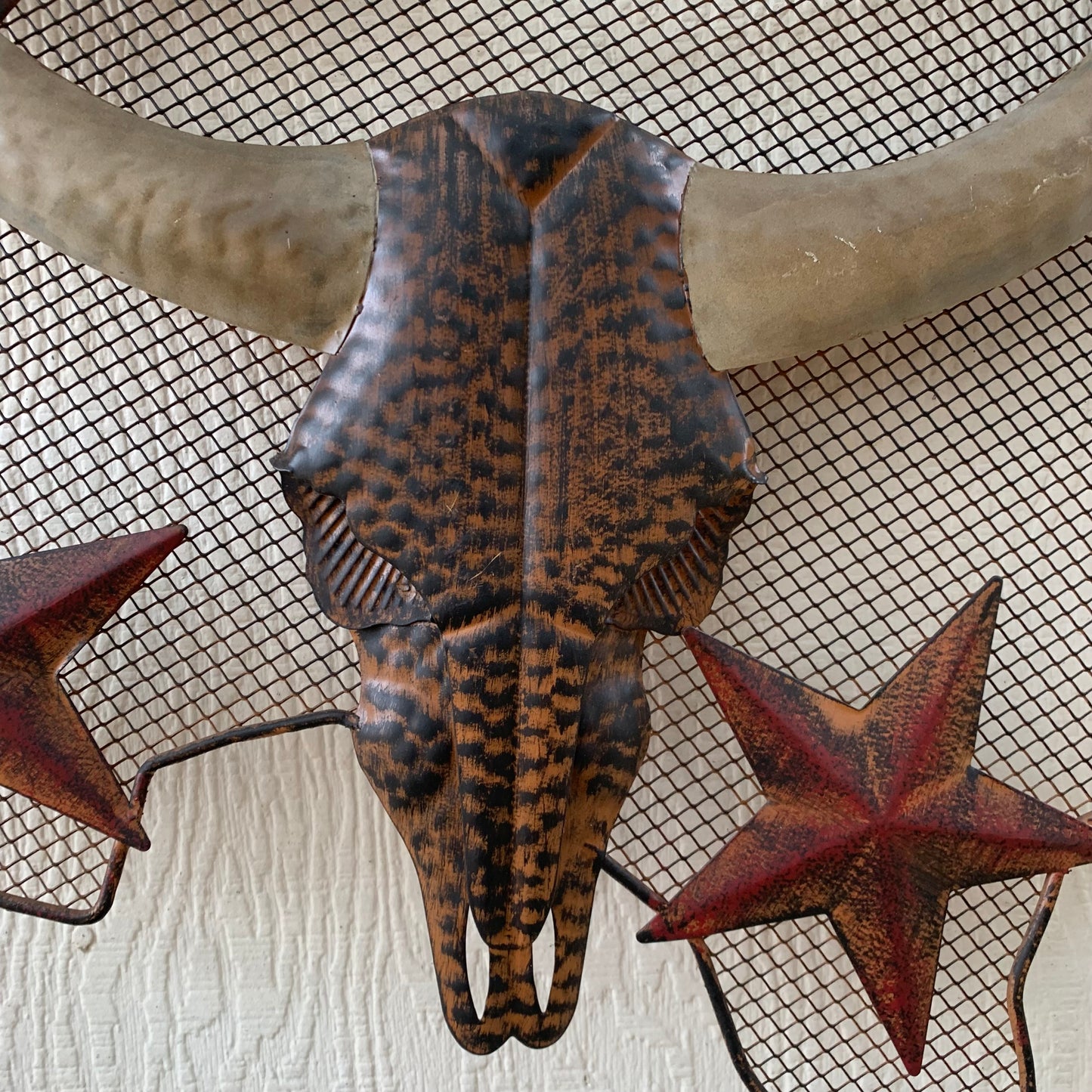 24" LONGHORNS & STARS METAL WALL ART SCULPTURE WESTERN HOME DECOR HANDMADE NEW