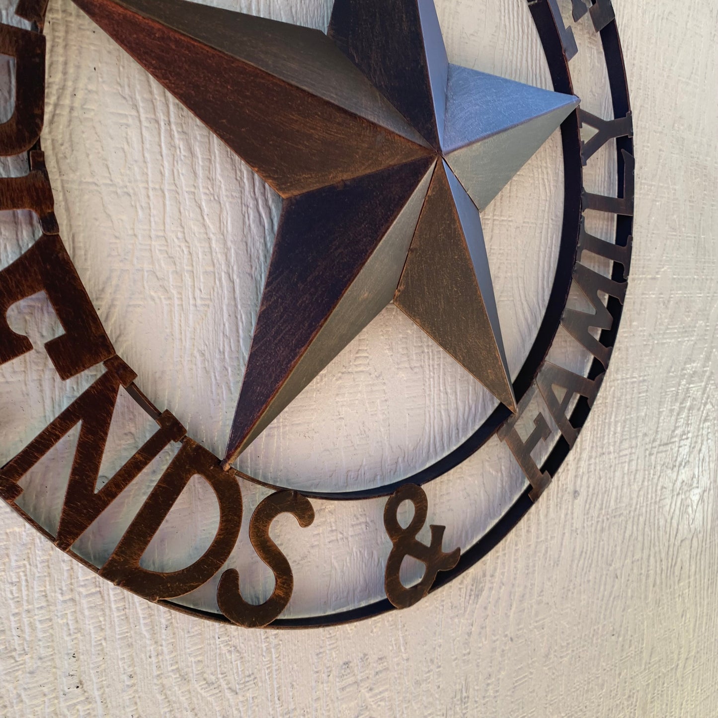 WELCOME FRIENDS FAMILY BARN METAL STAR WALL ART BRONZE WESTERN HOME DECOR HANDMADE NEW #EH13339