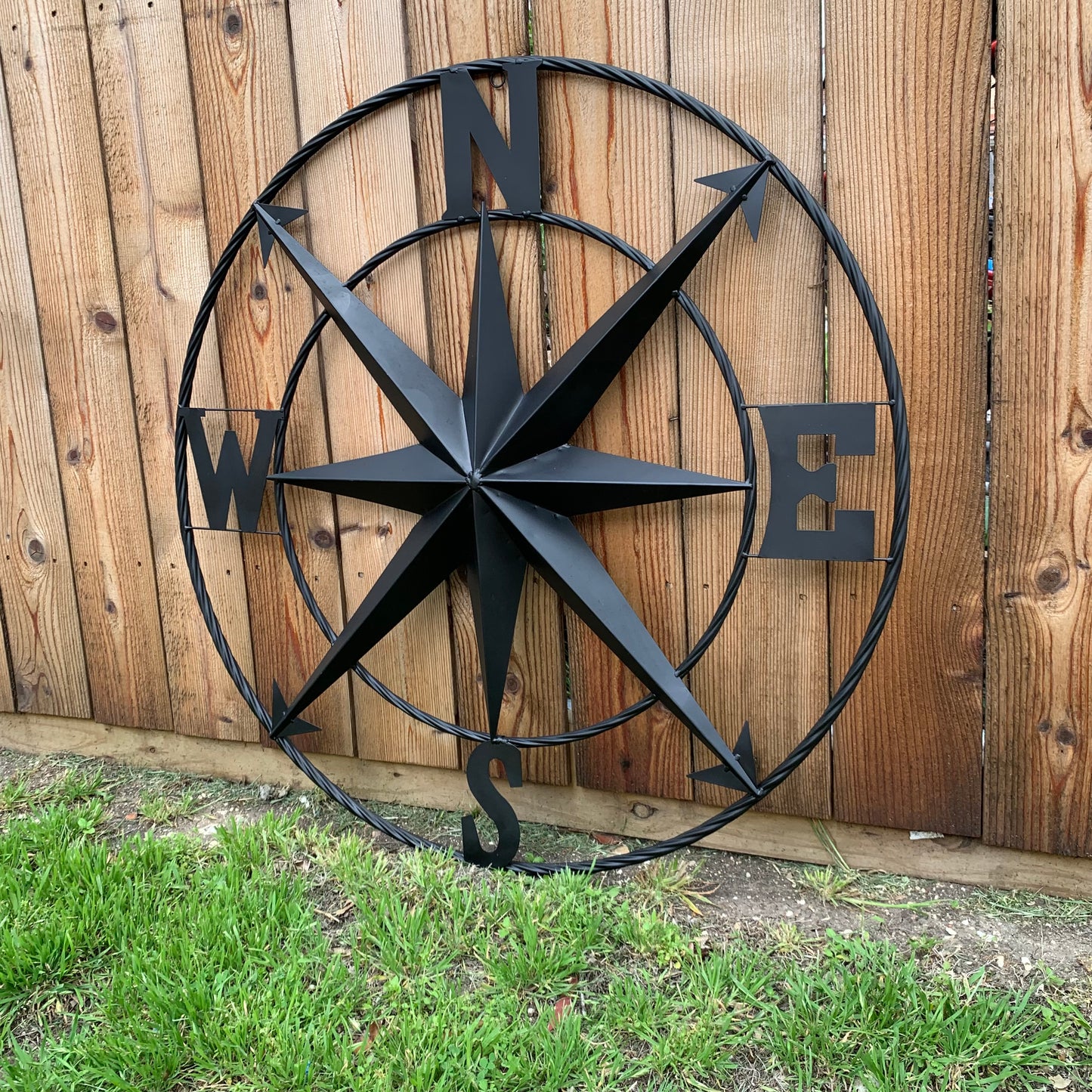 36" COMPASS RUSTIC BLACK METAL SIGN WALL ART WESTERN HOME DECOR HANDMADE NEW