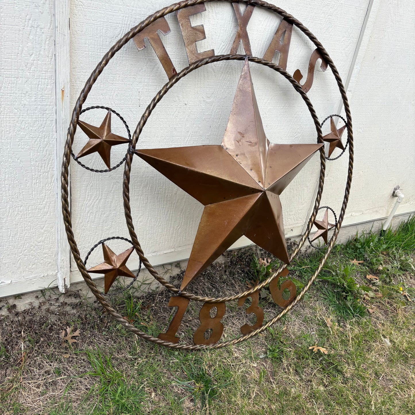 TEXAS 1836 GIANT NATURAL RUSTIC SEALED UNPAINTED LARGE OVERSIZE METAL LONESTAR GENUINE RUST PATINA LONE STAR TWISTED ROPE RING 4,5,6 FOOT