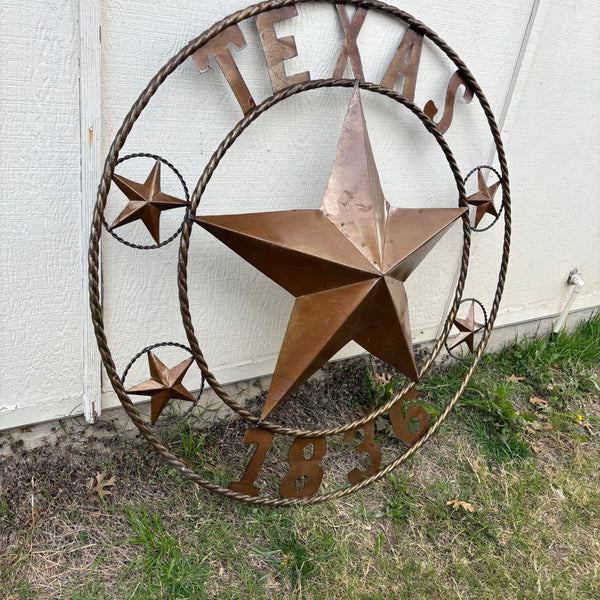 TEXAS 1836 GIANT NATURAL RUSTIC SEALED UNPAINTED LARGE OVERSIZE METAL LONESTAR GENUINE RUST PATINA LONE STAR TWISTED ROPE RING 4,5,6 FOOT