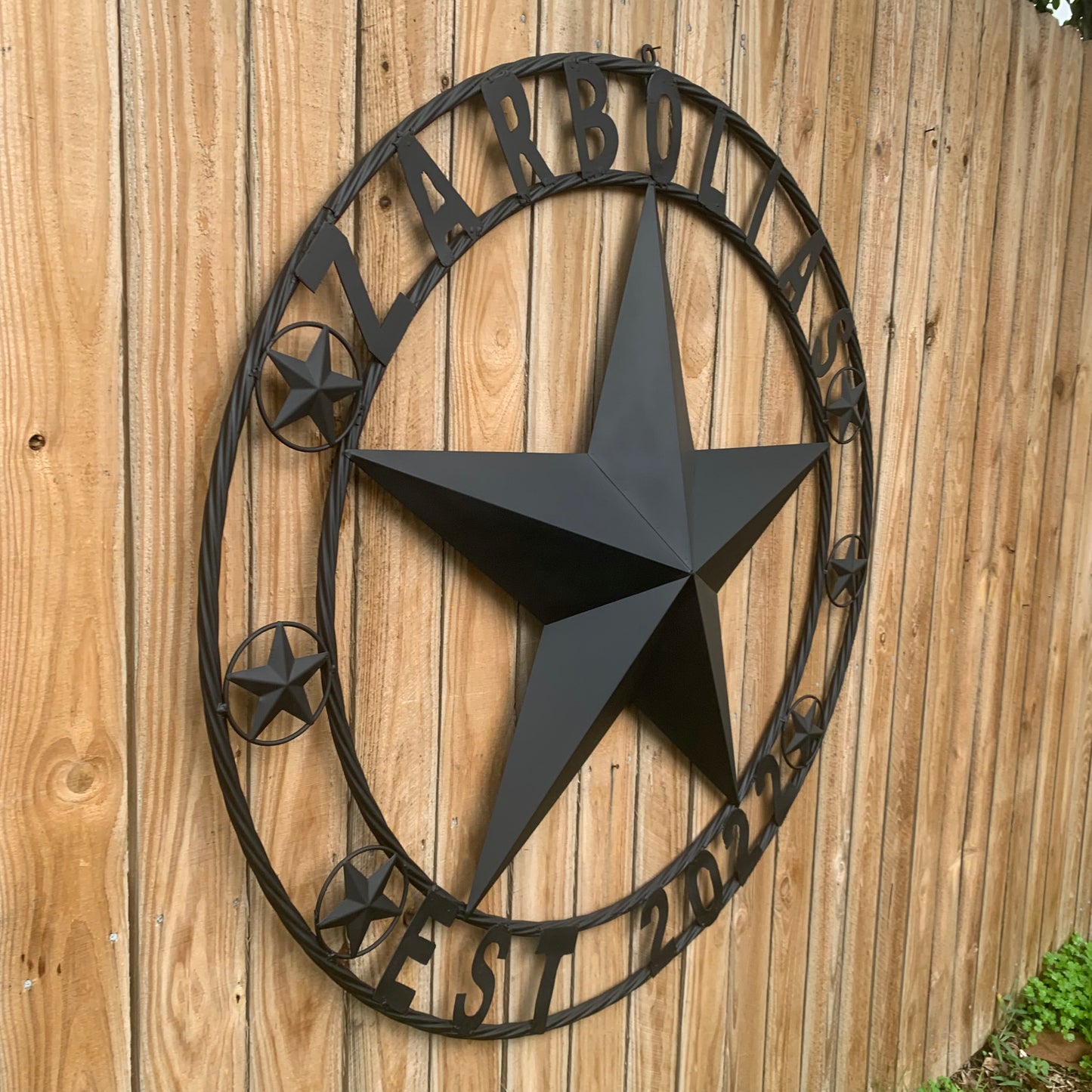 ZARBOLIAS STYLE CUSTOM NAME STAR BARN METAL STAR 3d TWISTED ROPE RING WESTERN HOME DECOR RUSTIC BLACK HANDMADE 24",32",36",50"