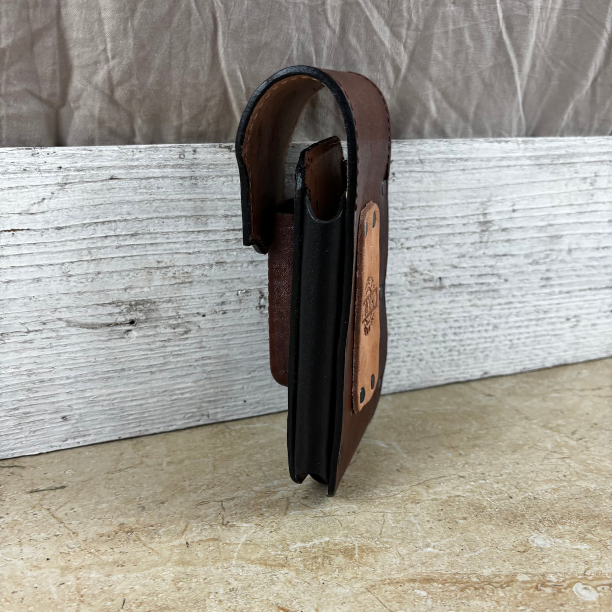 LONGHORN LEATHER HOLSTER 7" PHONE POUCH WITH KNIFE HOLDER FRONT EXTRA LARGE  BELT LOOP CELL PHONE CASE UNIVERSAL OVERSIZE MEXICO MADE #EH13806