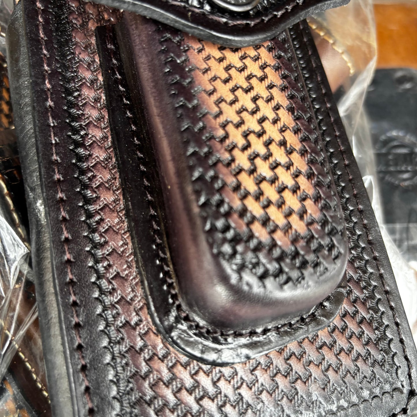 LEAF LEATHER HOLSTER 7" PHONE POUCH WITH KNIFE HOLDER FRONT EXTRA LARGE  BELT LOOP CELL PHONE CASE UNIVERSAL OVERSIZE MEXICO MADE #EH