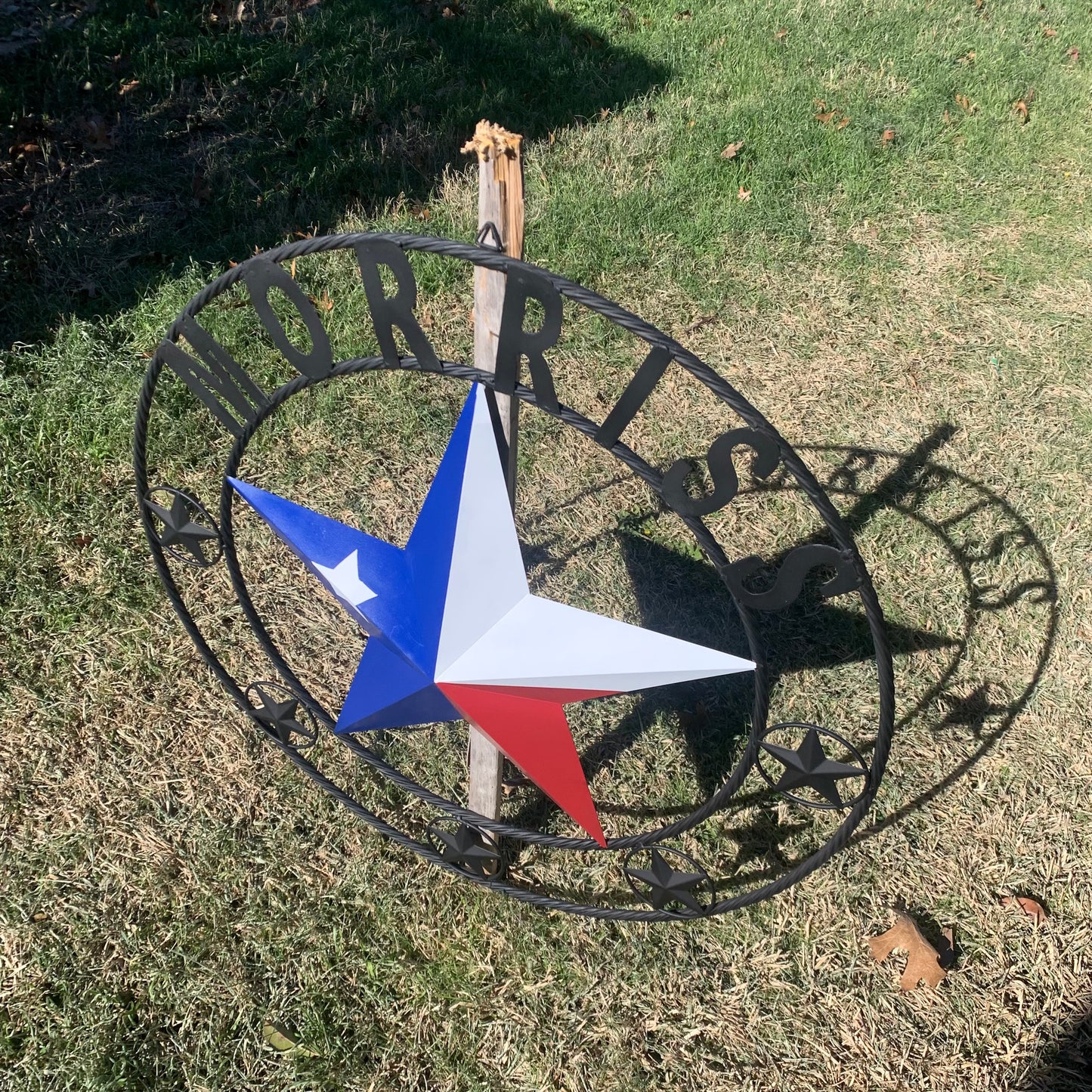 MORRISS TEXAS FLAG STYLE CUSTOM NAME STAR TWISTED ROPE BLACK RING WESTERN HOME DECOR HANDMADE