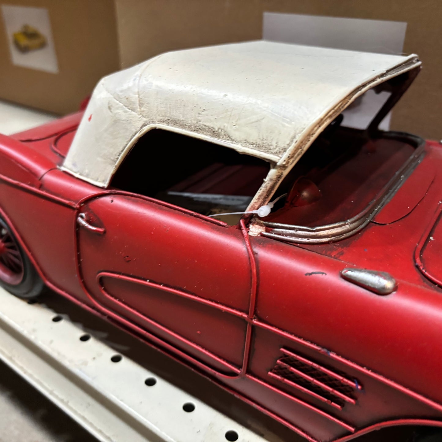 RA0236 RED CLASSIC CAR COVERTIBLE L 18" METAL CAR ART WESTERN HOME DECOR HANDMADE