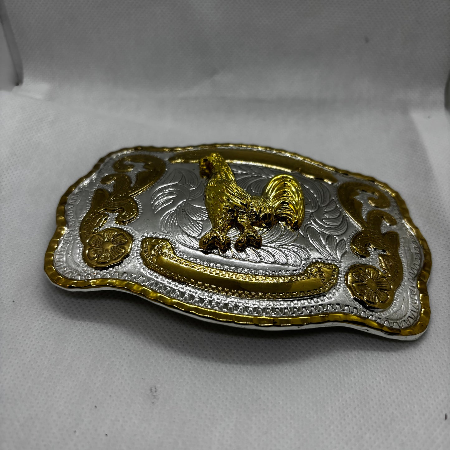ROOSTER BELT BUCKLE GOLD SILVER WESTERN BUCKLE CRAFT HANDMADE 5.5" X 4" #EH13802