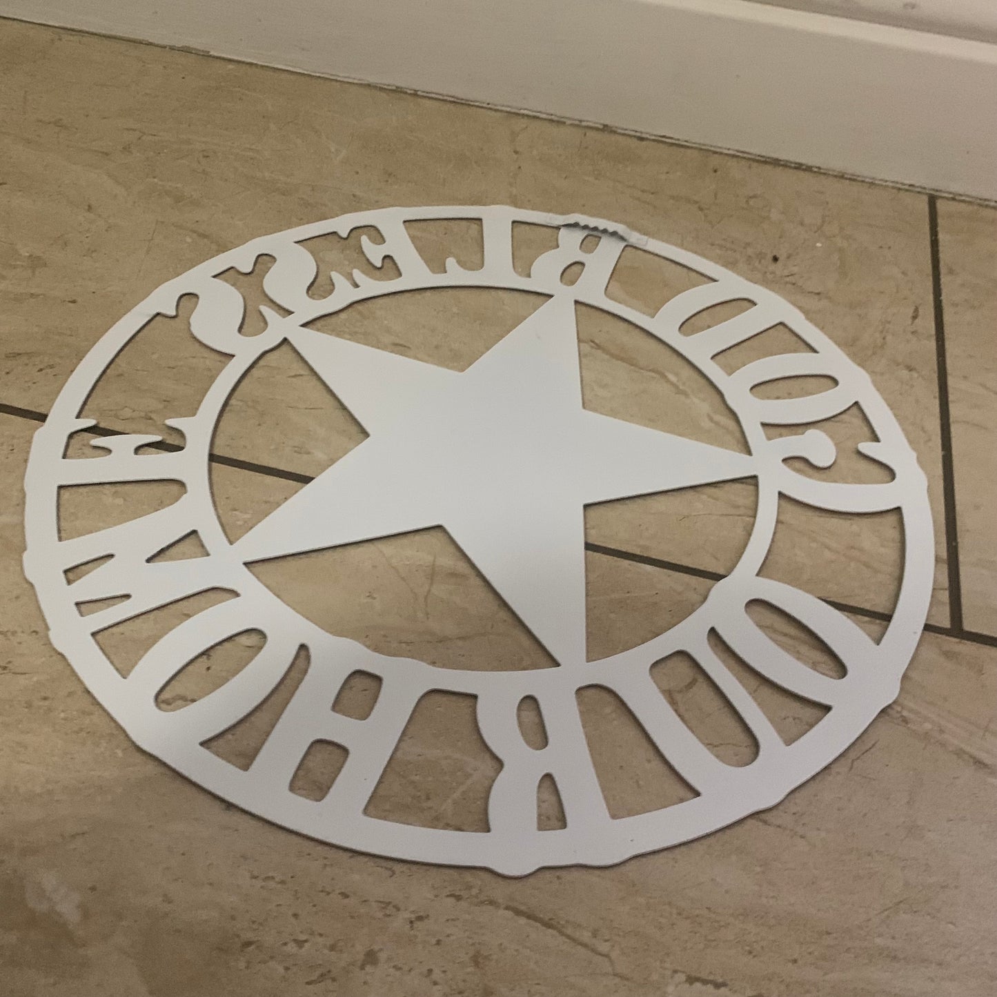 12" GOD BLESS OUR HOME METAL FLAT 2D  STAR SIGN LASERCUT ART WESTERN HOME DECOR HANDMADE NEW #EH11364