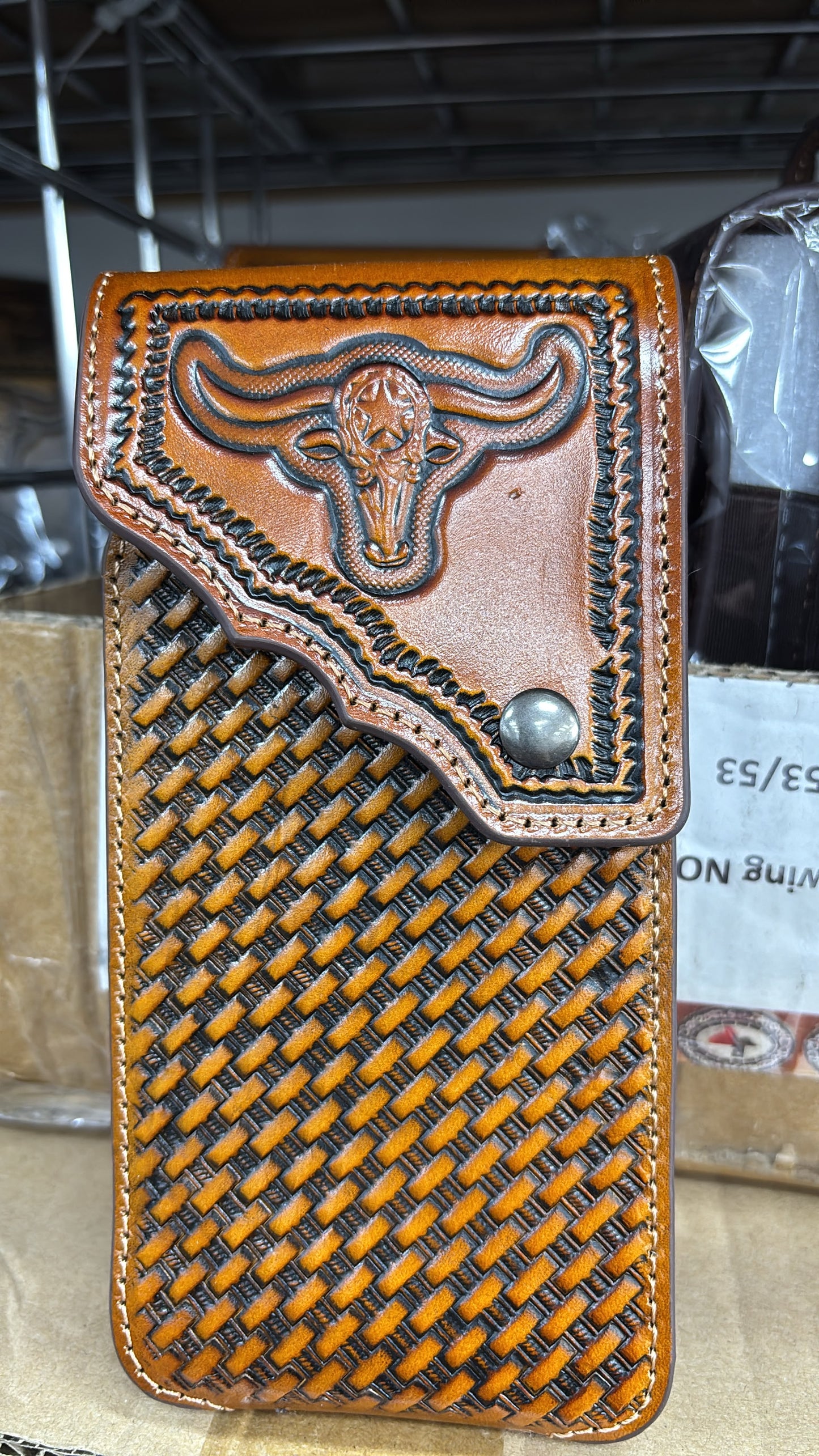 7" LONGHORNS PHONE HOLSTER LEATHER LARGE BELT LOOP CASE UNIVERSAL HANDMADE