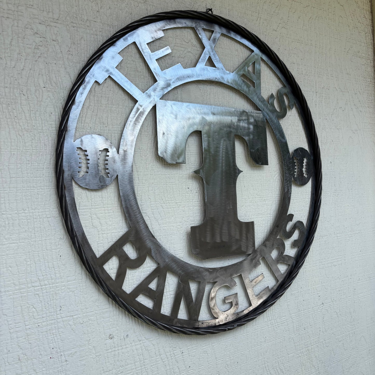 TEXAS RANGERS CUSTOM RAW METAL VINTAGE CRAFT TEAM SIGN TWISTED ROPE RING HANDMADE