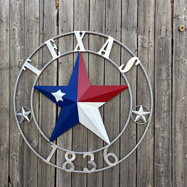 1836 TEXAS 1836 FLAG STAR RED WHITE BLUE TWISTED SILVER RING WESTERN HOME DECOR HANDMADE NEW