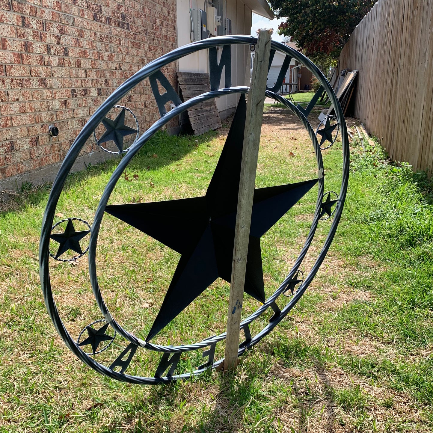 LUNA STYLE CUSTOM NAME BARN STAR METAL STAR 3d TWISTED ROPE RING WESTERN HOME DECOR USA FLAG STAR RED WHOTE & BLUE WITH WHITE RING HANDMADE 24",32",36",50"