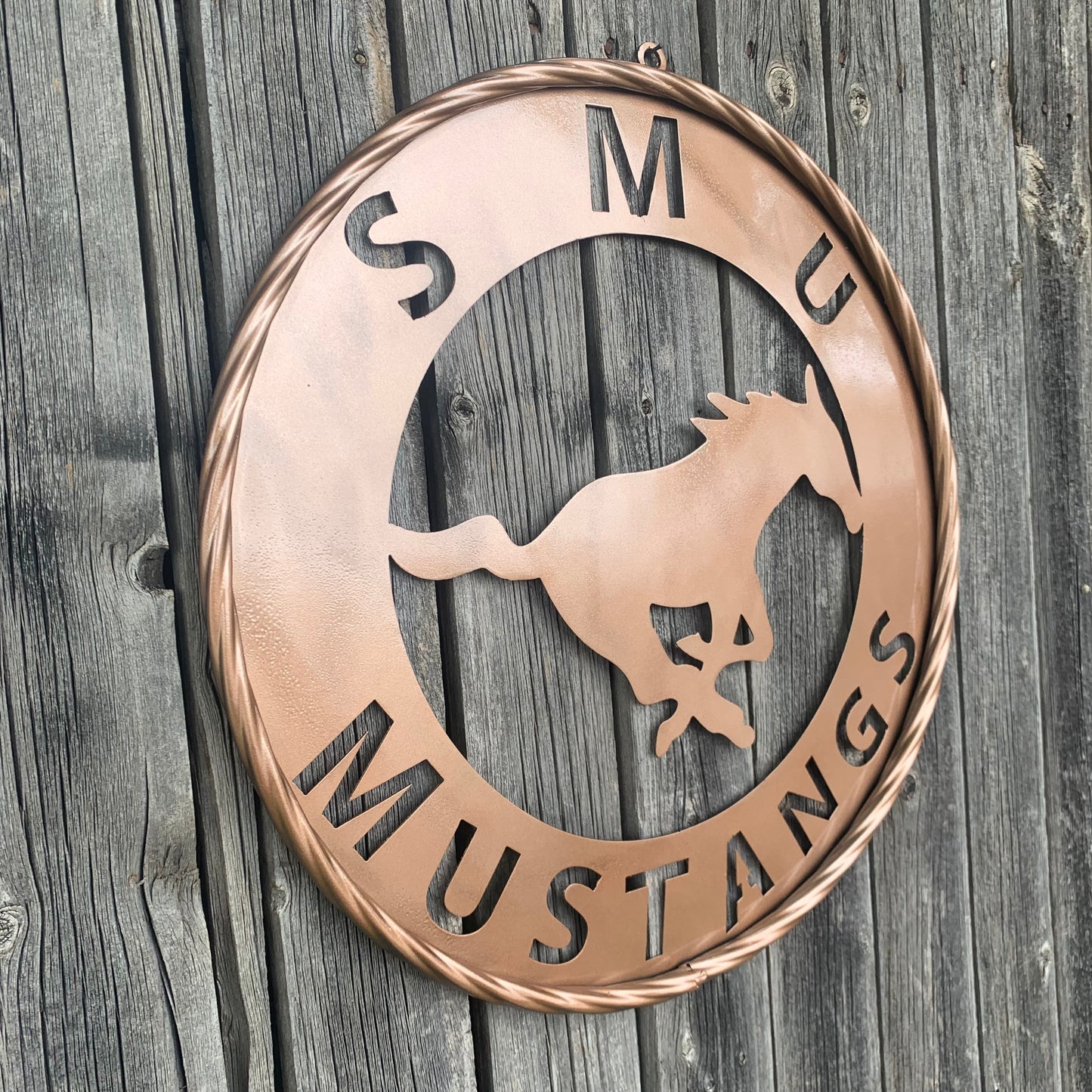 SMU MUSTANGS HAMMERED COPPER METAL CUSTOM VINTAGE CRAFT WALL ART TEAM SIGN HANDMADE