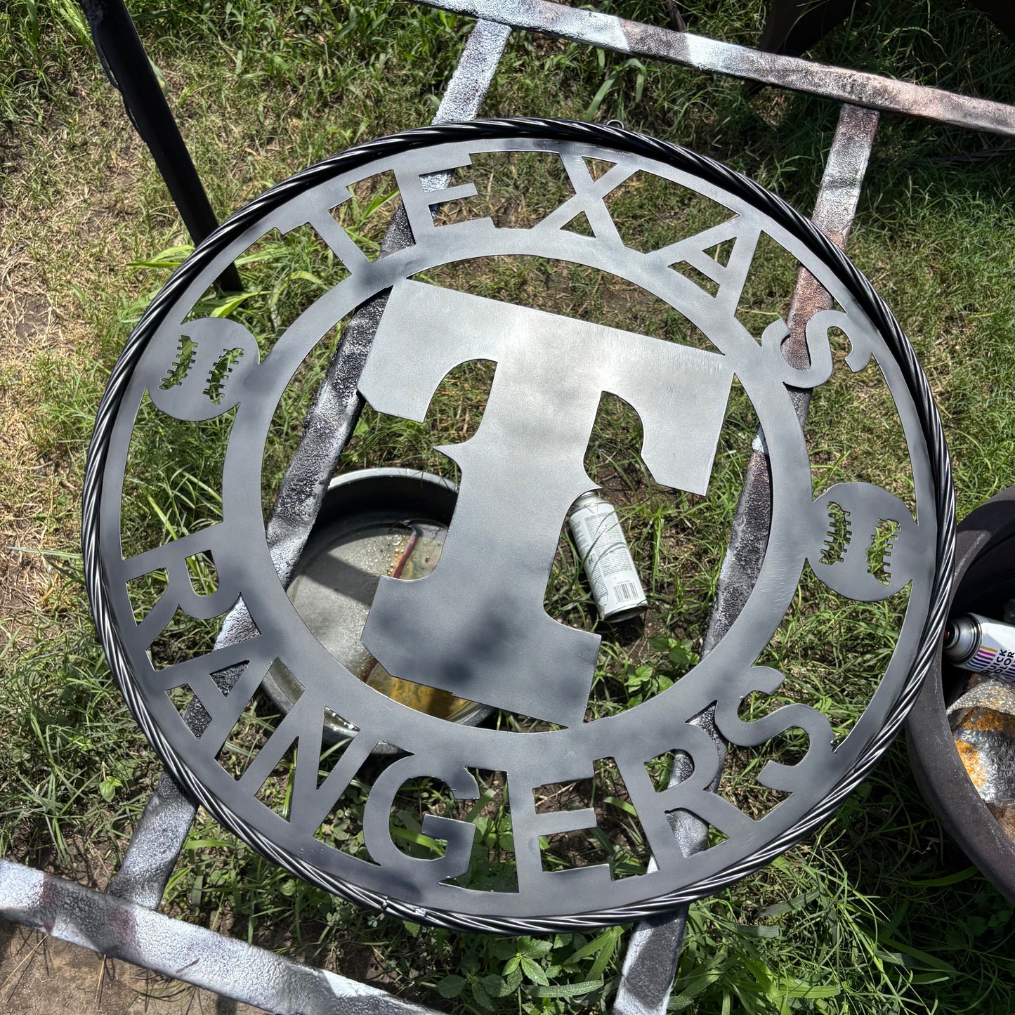 TEXAS RANGERS BLACK CUSTOM METAL VINTAGE CRAFT TEAM SIGN TWISTED ROOE RING HANDMADE