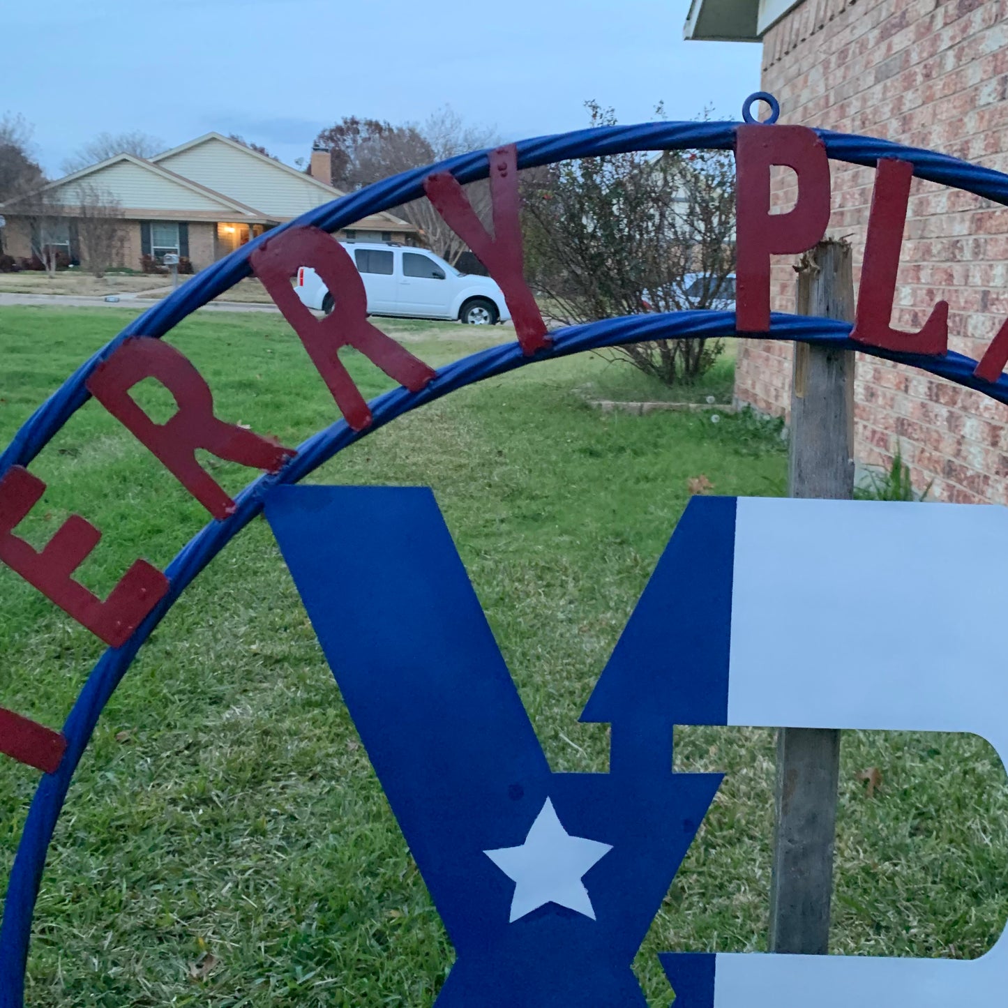#EH11299 CUSTOM NAME XR ROOFING STYLE SIGN RED,WHITE & BLUE TEXAS FLAG LOGO HANDMADE