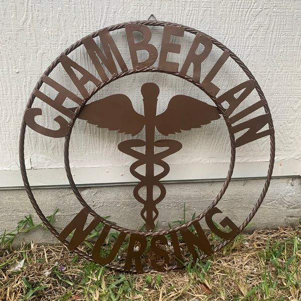 CHAMBERLAIN NURSING STYLE CUSTOM NAME SIGN MEDICAL LOGO HANDMADE