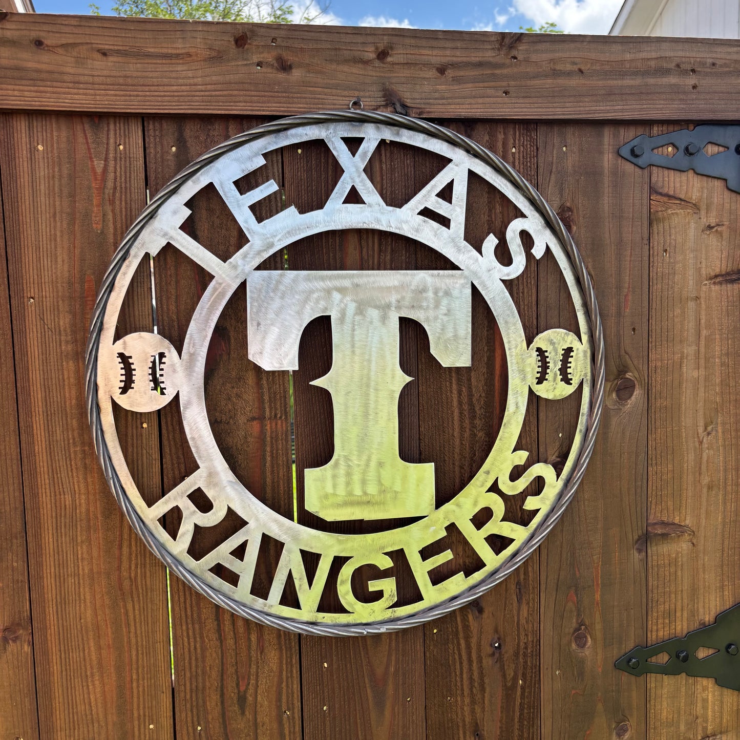 TEXAS RANGERS CUSTOM RAW METAL VINTAGE CRAFT TEAM SIGN TWISTED ROPE RING HANDMADE