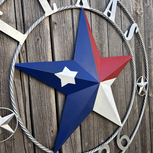 1836 TEXAS 1836 FLAG STAR RED WHITE BLUE TWISTED SILVER RING WESTERN HOME DECOR HANDMADE NEW