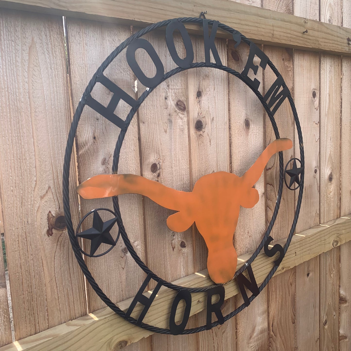 HOOKEM HORNS WITH LONE STAR TEXAS LONGHORNS HOOK EM METAL CUSTOM VINTAGE CRAFT WALL ART TEAM SIGN HANDMADE