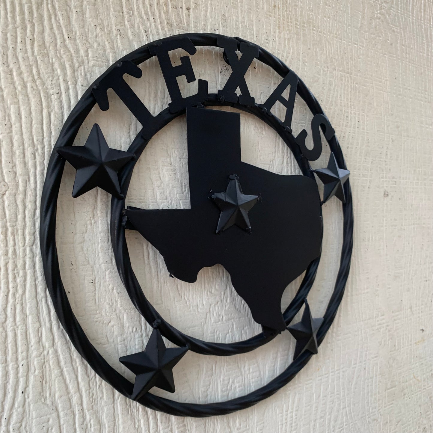 12" STATE OF TEXAS MAP RUSTIC BLACK TWISTED RING METAL SIGN WESTERN HOME DECOR HANDMADE NEW