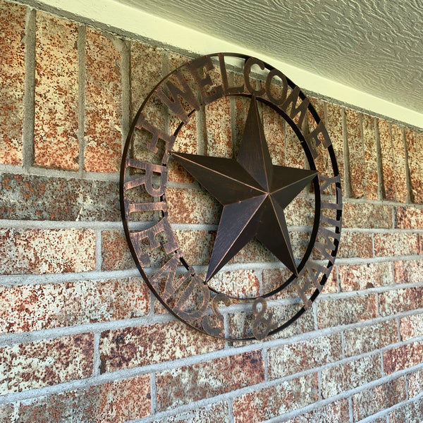 WELCOME FRIENDS FAMILY BARN METAL STAR WALL ART WESTERN HOME DECOR HANDMADE NEW