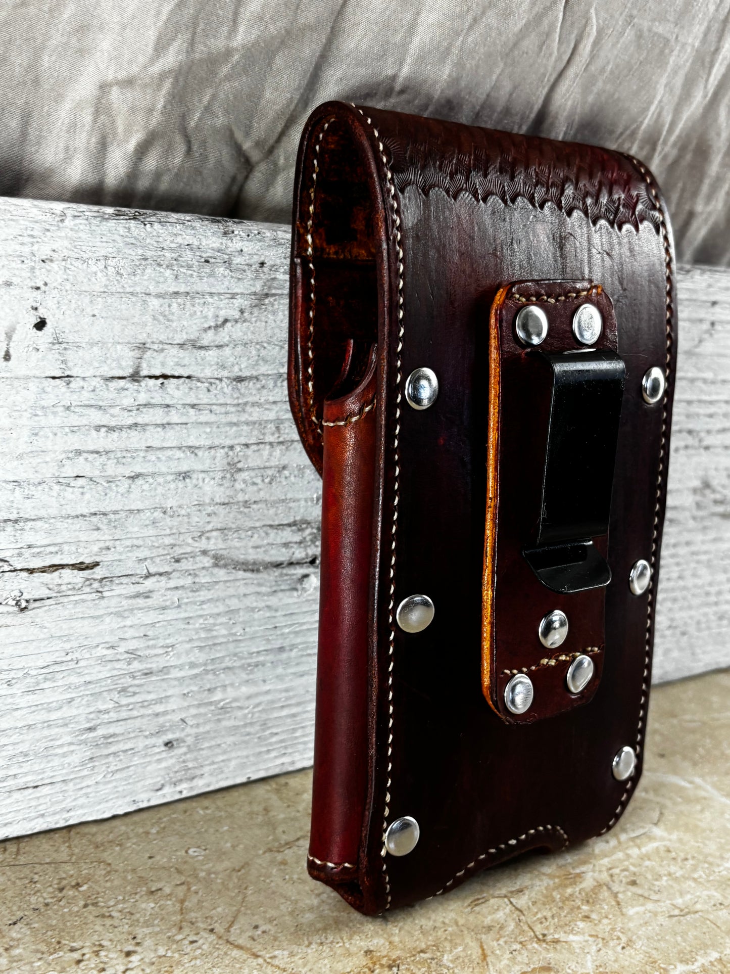 7" LONE STAR LEATHER HOLSTER BROWN STAR POUCH EXTRA LARGE  BELT LOOP CLIP CELL PHONE CASE UNIVERSAL HANDMADE #EH13808