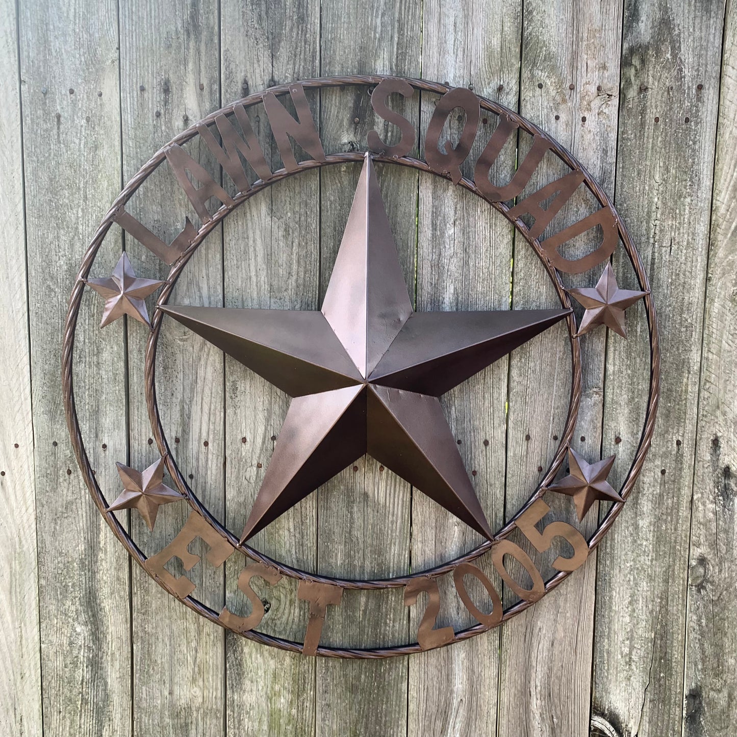 LAWN SQUAD STYLE CUSTOM BARN STAR NAME YOUR CUSTOM NAME STAR METAL NAME BARN STAR WITH TWISTED ROPE RING DESIGN METAL WALL 3d STAR ART WESTERN HOME DECOR RUSTIC BRONZE NEW