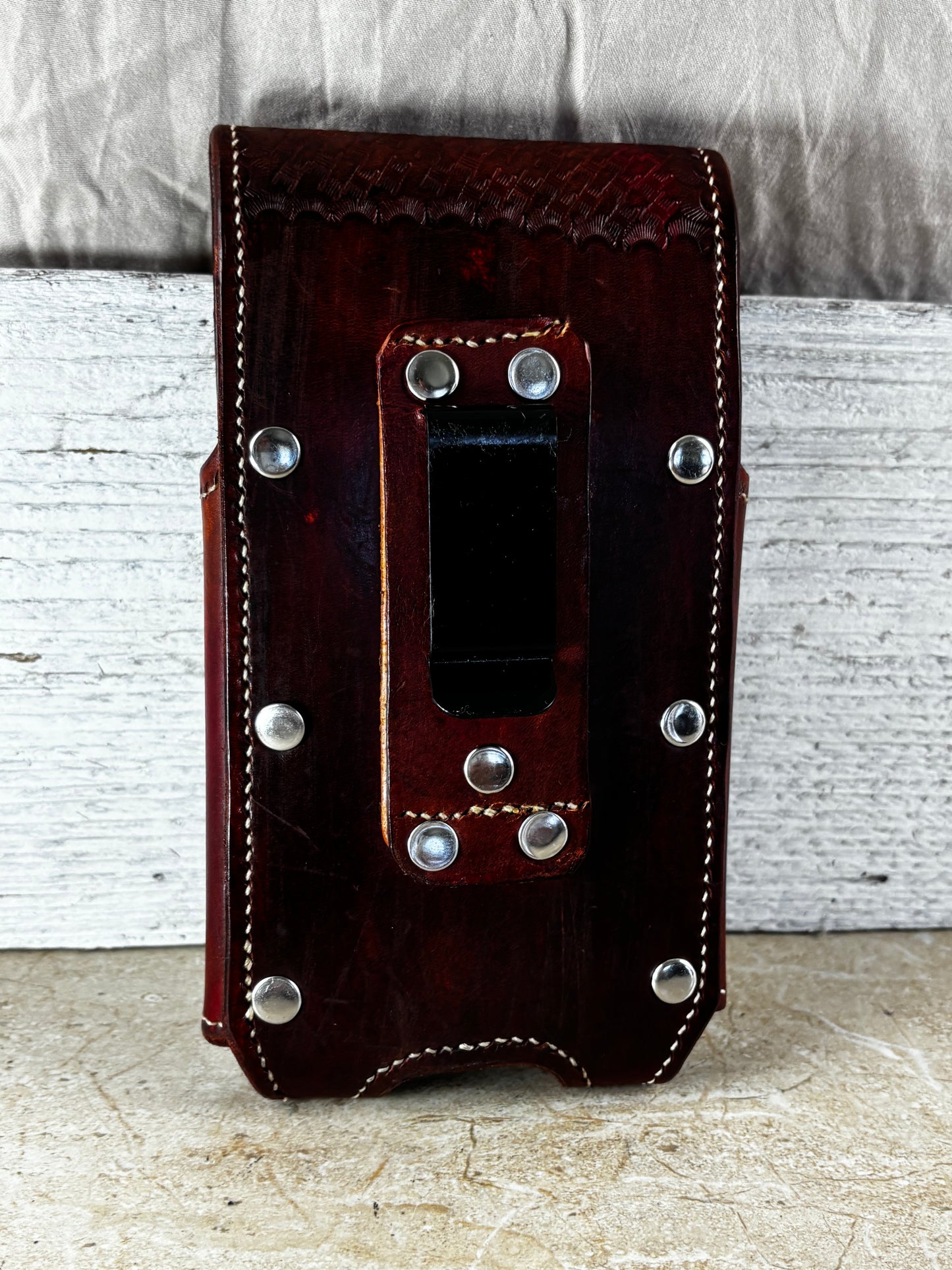 7" LONE STAR LEATHER HOLSTER BROWN STAR POUCH EXTRA LARGE  BELT LOOP CLIP CELL PHONE CASE UNIVERSAL HANDMADE #EH13808