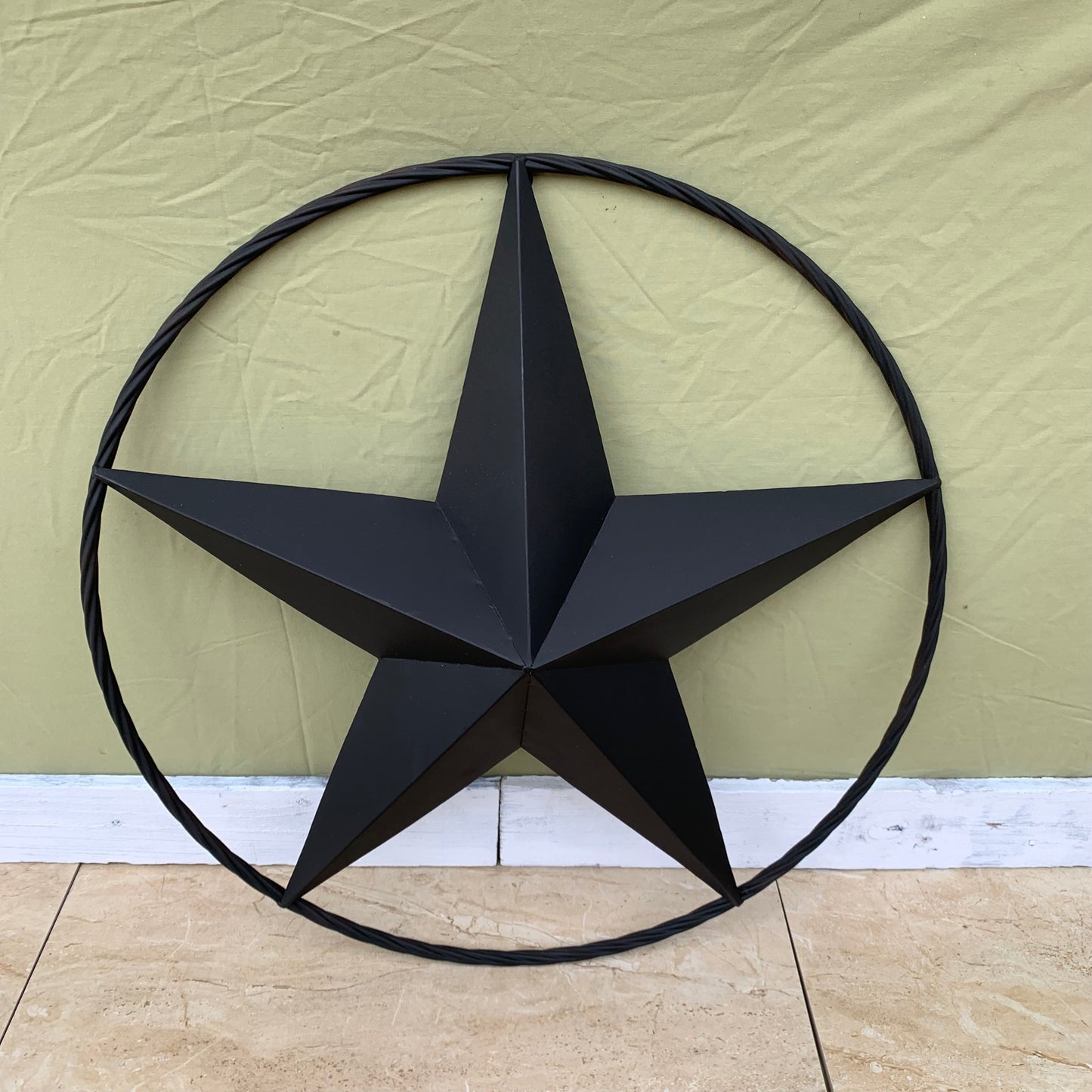 RUSTIC BLACK BARN STAR METAL LONE STAR 3d TWISTED ROPE RING WESTERN HOME DECOR HANDMADE NEW 12",16",24",32",36"-#EH10608