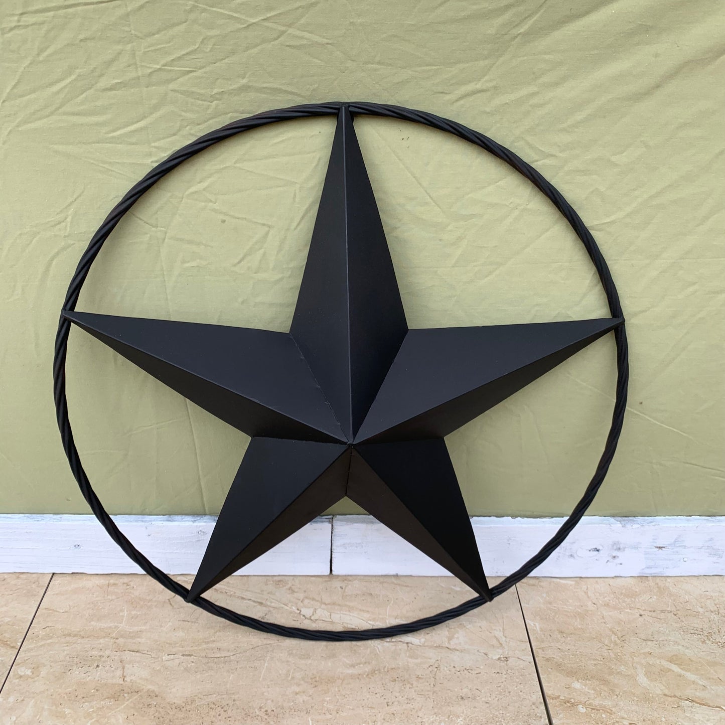 RUSTIC BLACK BARN STAR 3d TWISTED ROPE RING WESTERN HOME DECOR HANDMADE NEW 3" TO 72"-#EH10608