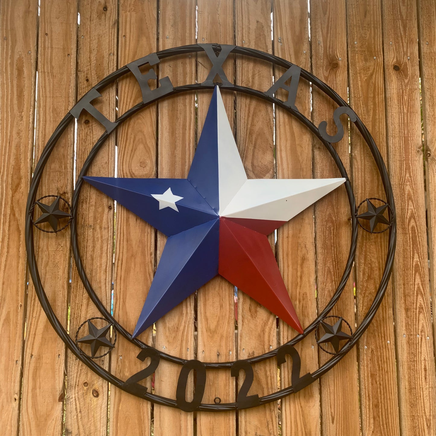 TEXAS 2022 STYLE CUSTOM NAME BARN STAR METAL LONESTAR 3d TWISTED BLACK ROPE RING WESTERN HOME DECOR   HANDMADE 24",32",36"