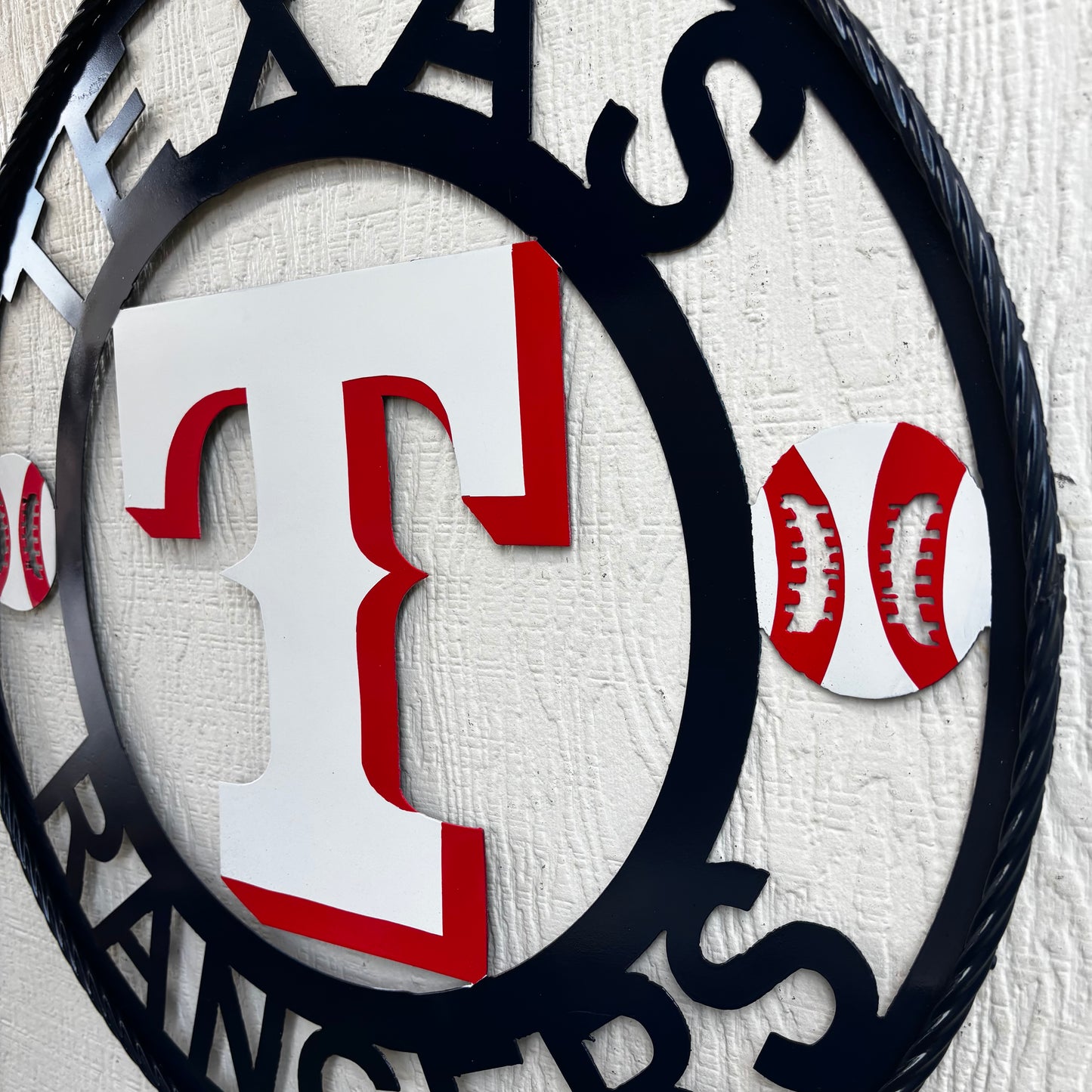 TEXAS RANGERS CUSTOM METAL VINTAGE CRAFT TEAM SIGN WHITE & RED & NAVY BLUE RING HANDMADE